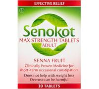 Senokot Max Strength Senna Tablets - 10 Count, Effective Overnight Constipation Relief, Natural Laxative & Stool Softener for Adults, Supports Digestion, Eases Nausea