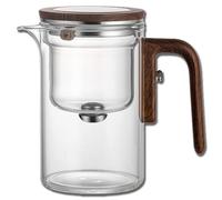 Senomi Infusion Glass Pot,Magnetic Tea Pot with Infusers for Loose Tea,Water Separation Glass Teapot with Wooden Handle,One-Click Tea Drinking (600ml)