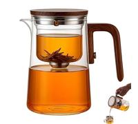 Senomi Infusion Glass Pot, Magnetic Tea Pot with Infusers for Loose Tea, Water Separation Glass Teapot with Wooden Handle, One-Click Tea Drinking with Filter, for Loose Blooming Tea (800ml)