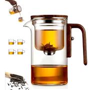 Senomi Infusion Glass Pot, Magnetic Tea Pot with Infusers, Senomi Teapot, with Wooden Handle, One-Click Tea Drinking, Easy Separation, for Home & Office (Pot+4Cup,600ml)