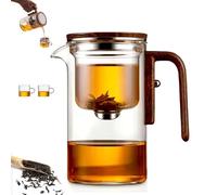 Senomi Infusion Glass Pot, Magnetic Tea Pot with Infusers, Senomi Teapot, with Wooden Handle, One-Click Tea Drinking, Easy Separation, for Home & Office (Pot+2Cup,600ml)
