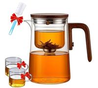 Senomi Infusion Glass Pot, Magnetic Tea Pot with Infusers, Teapot Blooming, Water Separation Glass Teapot with Wooden Handle with Filter for Loose Tea & Blooming Tea (800ml/28Oz)