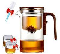 Senomi Infusion Glass Pot, Magnetic Tea Pot with Infusers, Teapot Blooming, Water Separation Glass Teapot with Wooden Handle with Filter for Loose Tea & Blooming Tea (600ml/21Oz)