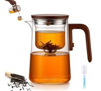 Senomi Infusion Glass Pot, Magnetic Tea Pot with Infusers, Water Separation Glass Teapot with Wooden Handle with Filter, One-Click Tea Drinking, Easy Separation (600ML)