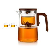 Senomi Infusion Glass Pot, Senomi Teapot, Magnetic Tea Pot with Infusers,Water Separation Glass Teapot with Wooden Handle with Filter for Loose Tea,Scented Tea (Pot+2Cup,600ml)