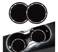 Senose Car Coasters, Bling Car Accessories for Women, Black Pink, 2 Pack