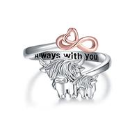 Senpotly 925 Sterling Silver Highland Cow Dainty Koala Sloth Highland Cow Mother Child Ring for Mom Birthday Mother's Day Jewelry Gift for Teen Girls Daughter