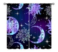 SENQIAN Fantasy Sun and Moon Curtains Boho Purple Black Stars Galaxy Rod Pocket Blackout Window Treatment Drapes for Bedroom Living Room Home Décor W21xL45in 2 Panels