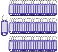 SENRISE 100 Pieces Keyring Tags Key Labels Plastic Key Fobs ID Tags Key Rings Luggage ID Name Key Rings with Split Keyring Key Labels Keychain Rings (Purple)