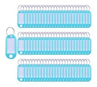 SENRISE 100 Pieces Keyring Tags Key Labels Plastic Key Fobs ID Tags Key Rings Luggage ID Name Key Rings with Split Keyring Key Labels Keychain Rings (Light Blue)