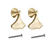 SENRISE 2 Pack Cabinet Knobs, Solid Brass Furniture Handle Hardware Vintage Gold Drawer Door Pulls for Cupboard Wardrobe Closet Dresser (Ginkgo)