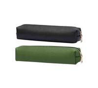 SENRISE 2PCS PU Leather Pencil Case, 19.5cm Length, Aesthetic Pencil Case Slim Design Pen Bag, Pocket Size Organizer for Student Office College Middle School (BK+GN)