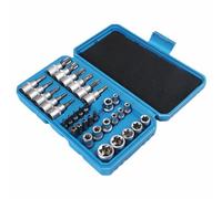 SENRISE 34Pcs E Star Torx Socket Set, Star Socket Bits Metal E-Torx External Sockets Set (T10-T60) & (E4-E20)