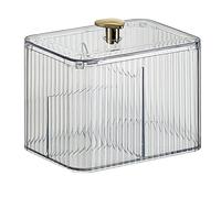 SENRISE Cotton Pad Holder 3 Compartment Cotton Bud Dispenser Apothecary Jar Bathroom Container with Lid for Cosmetics Storage Vanity Organization, Clear
