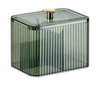 SENRISE Cotton Pad Holder 3 Compartment Cotton Bud Dispenser Apothecary Jar Bathroom Container with Lid for Cosmetics Storage Vanity Organization, Green