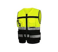 SENRISE High Visibility Reflective Vests Hi Viz High Vis Visibility Vests, 2 Band Reflective Security Work Contractor Safety Vest Waistcoat Jacket, Outdoor Work Vest Size L-3XL (1 Pack, Yellow, L)