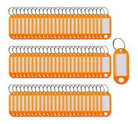 SENRISE Key Tags 100 Pieces Keyring Tags Key Labels Plastic Key Fobs Id Tags Key Rings Name Tags Luggage Id Labels with Labels Split Ring Keyring (Orange)