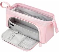 SENRISE Pencil Case Large Capacity Pencil Pouch Modern Minimalist Pen Bag with Zip & Portable Strap for Stationery, School Supplies, Cosmetic - Pink