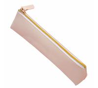 SENRISE PU Leather Pencil Case, Portable Student Supplies Stationery Organizer Slim Design Cosmetic Storage Bag for Home School Office (Beige)