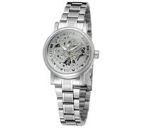 SENRUD Luxury Women Automatic Watch Ladies White Leather Waterproof Automatic Mechanical Skeleton Watch, 001 Silver, Modern