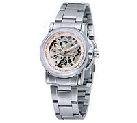 SENRUD Luxury Women Automatic Watch Ladies White Leather Waterproof Automatic Mechanical Skeleton Watch, Silver pink, Modern