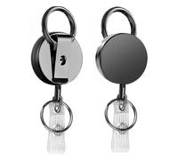 SensaBliss Reel Key Holder, Metal, Key Reel, Name Tag Holder, Small, Durable, Multifunctional, Extendable, Anti-Lost, Up to 26.8 inches (68 cm), Office, Outdoor, Commercial Use, Round, Set of 2