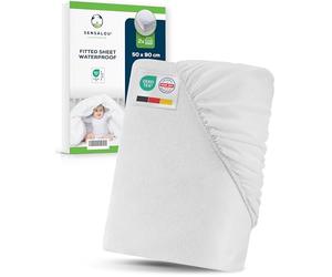 Sensalou Waterproof Fitted Sheet 50x90 cm 2-Pack - Soft Baby Mattress Protector for Crib or Changing Table - Washable Up to 95°C, Breathable, Anti-Allergic, Quiet & Secure Fit for Toddlers and Babies
