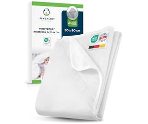 Sensalou Waterproof Mattress Protector 50x90 cm - 2-Pack Baby Cot Mattress Covers with Elastic Corner Straps, Terry Top, Hypoallergenic, Breathable, Washable at 95°C, Crib Bed Pads