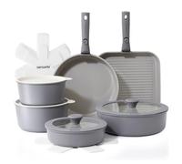 SENSARTE 17 Piece Ceramic Pots and Pans Set, Nonstick Detachable Handle Cookware, Induction Kitchen Cookware Set with Removable Handle, Oven Safe (Grey)