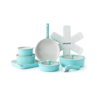 SENSARTE 17 Piece Pots and Pans Set, Nonstick Detachable Handle Cookware, Induction Kitchen Cookware Set with Removable Handle, Healthy Non Stick RV Cookware, Oven Safe (Turquoise)