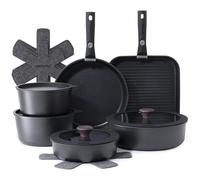 SENSARTE 17 Piece Pots and Pans Set, Nonstick Detachable Handle Cookware, Induction Kitchen Cookware Set with Removable Handle, Healthy Non Stick RV Cookware, Dishwasher ＆ Oven Safe, PFOA Free (Black)