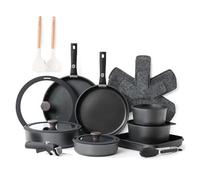 SENSARTE 24 Piece Pots and Pans Set, Nonstick Detachable Handle Cookware, Induction Kitchen Cookware Set with Removable Handle, Healthy Non Stick RV Cookware, Oven Safe (Black)
