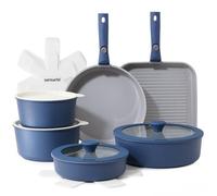 SENSARTE Ceramic Pot Sets, Pan Set, 17 Pieces, Non-Stick Cookware with Removable Handle, Suitable for All Types of Cookers, Dishwasher Safe, Oven Safe, PFAS PTFE PFOA PFOS Free (Navy)