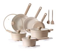 SENSARTE Ceramic Pots and Pans Sets Non Stick, Induction Hob Pan Set | Titanium Cookware Set, Cooking Pot Set with Stay-Cool Handles, Dishwasher-Safe, PFAS & PTFE Free, Almond Beige