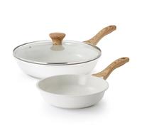 SENSARTE Nonstick Frying Pan Skillets, White Ceramic Coating Omelette Pans, Healthy Cookware Chef's Pan, PTFE & PFAS Free (8+11Inch with Lid)