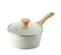 SENSARTE White Ceramic Nonstick Saucepan with Lid 1.5 Quarts, Small Cooking Pot with Stay Cool Handle, Induction Compatible Saucepot, White Granite Coating, Free of Intentionally Added PTFE/PFOA/PFAS