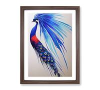 Sensational Peacock Framed Print | A4 Walnut Framed Wall Art | Ready to Hang | Modern Animal Picture | Living Room Bedroom Lounge Office