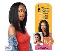 Sensationnel Curls Kinks & CO Textured Clip In Human Hair Blend Hair Extension 9PCS - ALPHA WOMAN 12 INCH (1B Off Black)