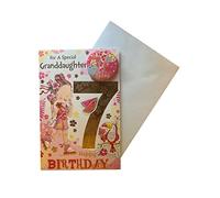 Sensations / Xpress Yourself Express Yourself Birthday Card for Granddaughter Age 7 - Envelope and Badge Included - Animated Little Girl Eating an Ice Cream on Pink Font Design for Her,22.8 x 15.3 cm