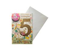 Sensations / Xpress Yourself Express Yourself Birthday Card for Great Granddaughter Age 5 - Includes Badge and Envelope - Animated Little 5 Year Old Girl and Her Pet Dog Design,22.8 x 15.3 cm