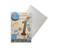 Sensations / Xpress Yourself Express Yourself Birthday Card for Great Grandson Age 1 - Includes Badge and Envelope - Animated Little Sailor Boy Design on Blue Font,22.8 x 15.3 cm