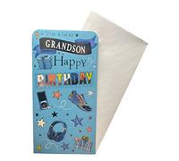 Sensations / Xpress Yourself Express Yourself Money Wallet Gift Card - for a Dear Grandson Happy Birthday - Includes an Envelope - Blank Inside for 'from' and 'to' Information,17.7x9 centimetres