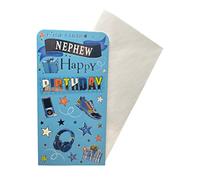 Sensations / Xpress Yourself Money Wallet Gift Card - Happy Birthday For a Dear Nephew - Includes an Envelope - Blank Inside for 'From' and 'To' Information, blue|orange, 17.7x9 centimetres