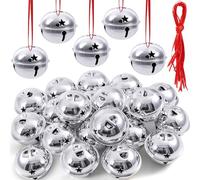 SENSCKMLMP 2 Inch Craft Bells-20 Pcs Large Silver Jingle Bells Bulk and Red Ribbon for Christmas Party Festival Decoration and Wedding Ornament (Silver-20 Pcs-2 Inch)