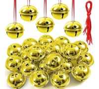 SENSCKMLMP 2 Inch Craft Bells-20 Pcs Large Silver Jingle Bells Bulk and Red Ribbon for Christmas Party Festival Decoration and Wedding Ornament (Gold-20 pcs-2 inch)