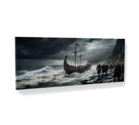 Sense Canvas Viking Storm Landing 55 Canvas Art - Home Decor Wall Art Print Poster Painting Large 40x16 / 0.75"
