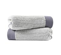 sense gnosis 100% Cotton Grey Border Hand Towels Absorbent Super Soft Face Towels Lint Free Beige Ribbed Striped Bath Hand Towels for Bathroom Travel Yogo Sport Spa, 2 Pack