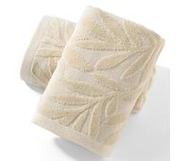sense gnosis Beige Hand Towel Set of 2 Super Soft 100% Cotton Jacquard Weave Full Embossed Velvet Salix Leaves Pattern Highly Absorbent Decorative Hand Towels for Bathroom Spa 13x 29 Inch