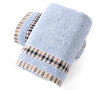 sense gnosis Blue Hand Towel Set of 2 Terry & Woven Striped Pattern 100% Cotton Absorbent Borderd Decorative Hand Towels for Bathroom 13 X 29 inches