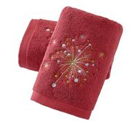 sense gnosis Celebratory Red Hand Towel Set of 2 Soft 100% Cotton Thick Absorbent Fireworks Embroidered Design Luxury Hand Towels for Bathroom Hotel Holidays New Year Party Decorative 13 X 29 Inch